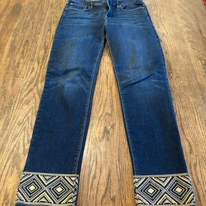 White House Black Market Dark Blue Embroidered Ankle Jeans